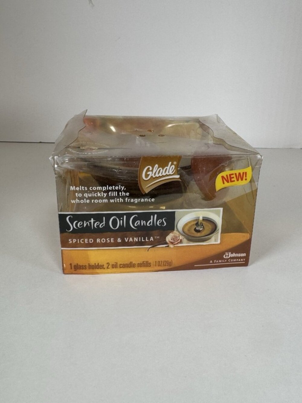 GLADE SCENTED OIL CANDLES SPICED ROSE VANILLA GLASS HOLDER 2 CANDLE REFILLS Y2K